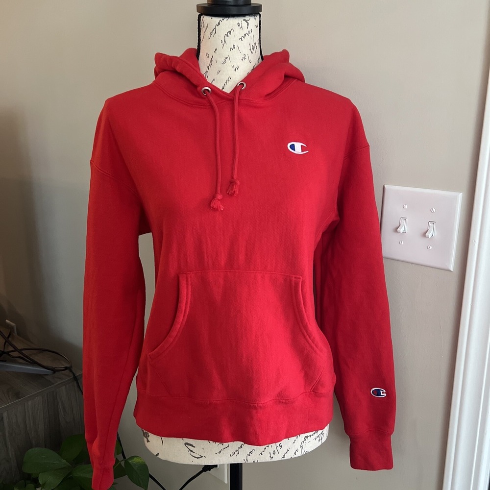 Champion Women's Reverse‎ Weave Hoodie C Logo Red Small Sporty Active Casual